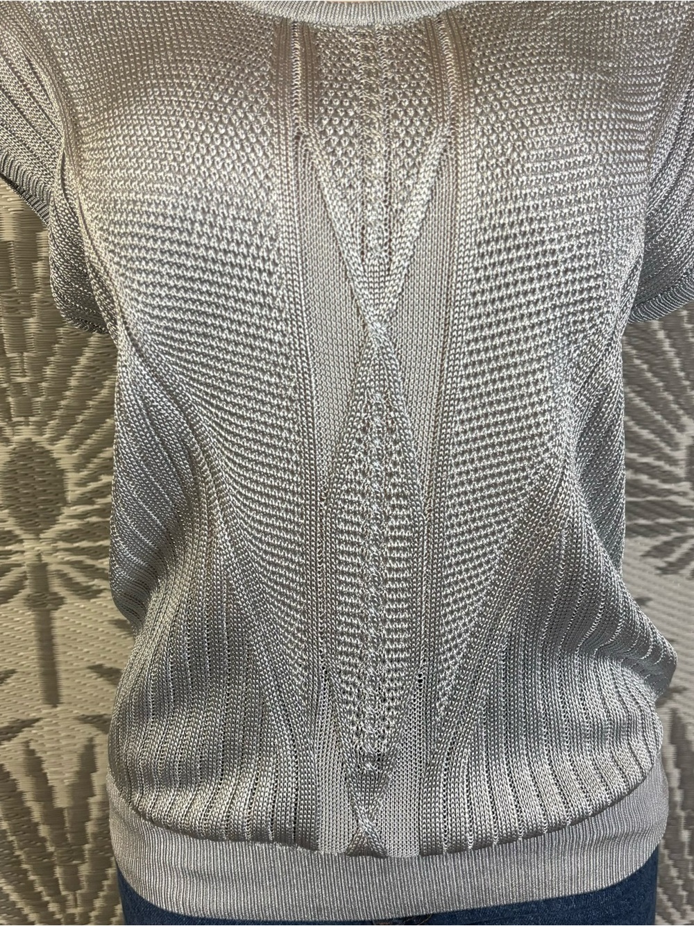 Blue Gray Cable Knit Vest Top Women’s Size L Coastal Grandma Preppy Sweater - Picture 3 of 12